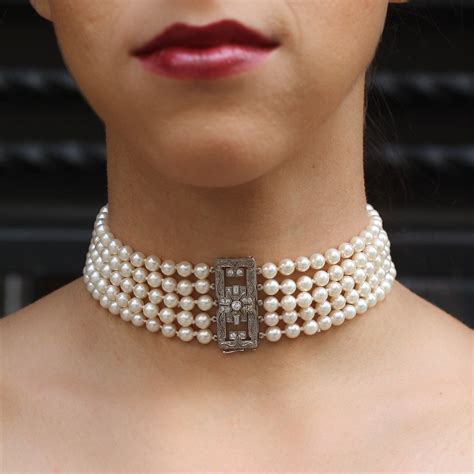 pearl and diamond choker necklace